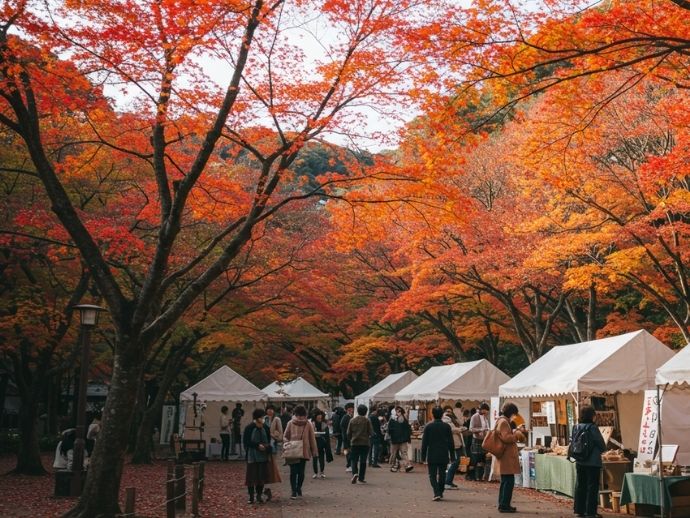 秋の柏イベントをイメージした紅葉とアート市の風景バナー画像